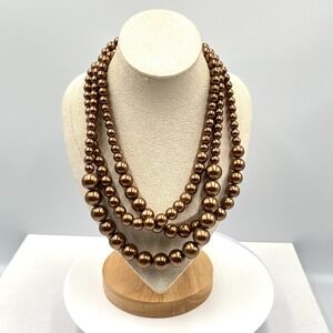 Vintage CG Bronze Tone Graduated Multi-Strand Faux Pearl Statement Necklace Chic